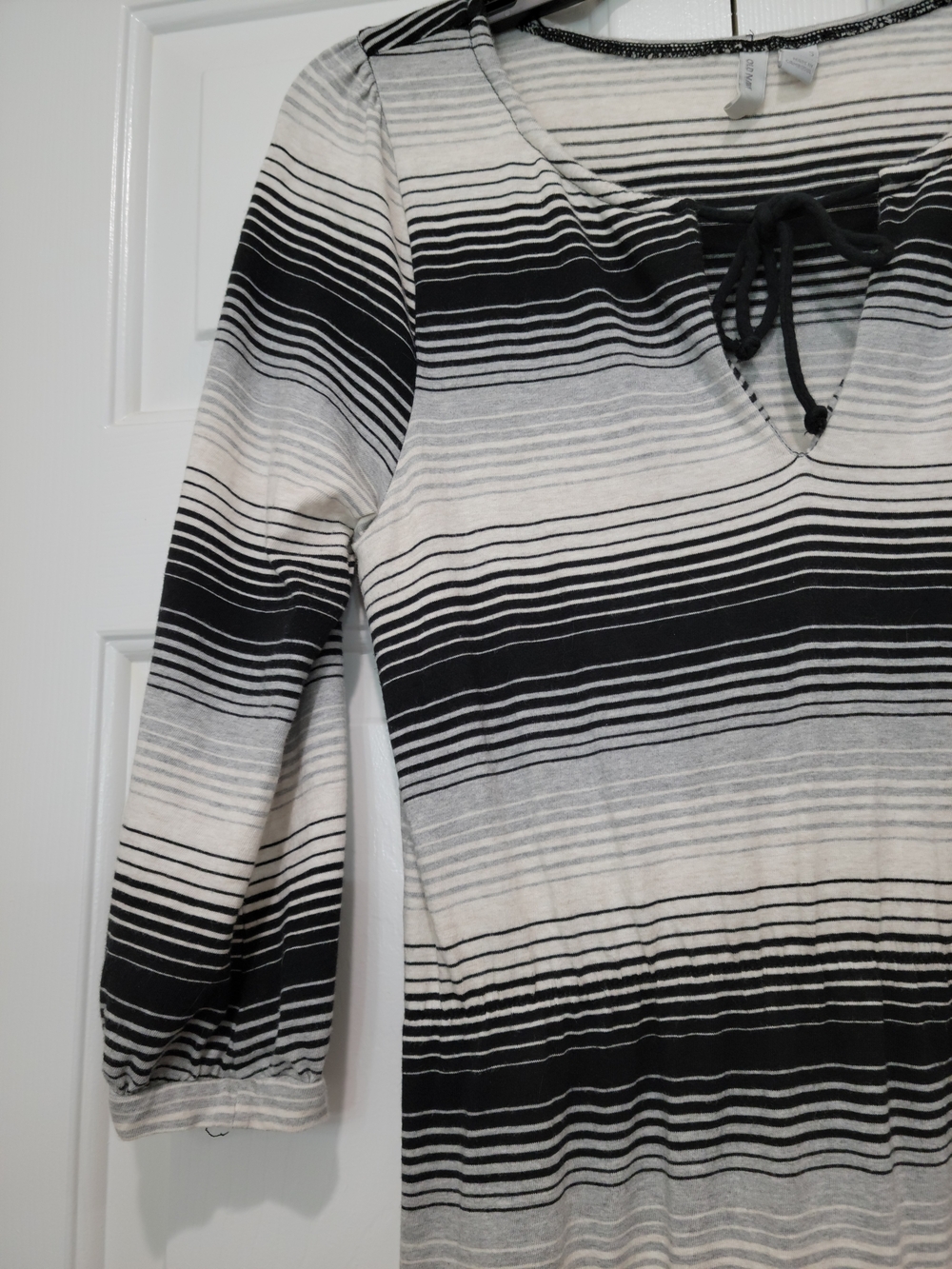 Old Navy Black and White Striped Midi Dress with Tie Neck - Picture 3 of 11